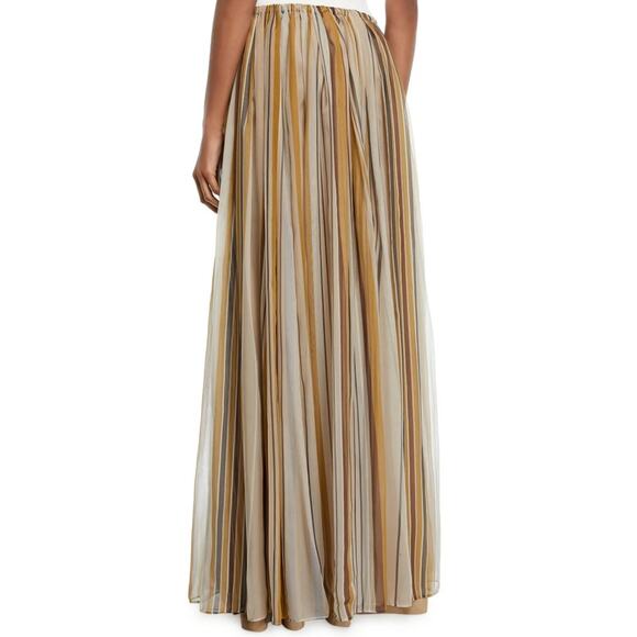 Brunello Cucinelli Striped Silk Organza Long Skirt Womens 4 Gold Burgundy Luxury - Picture 5 of 14